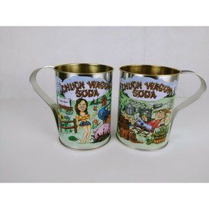 VINTAGE lot of 2 Chuck Wagon Soda  Tin Mug Cup 32oz Design by R. Muccio